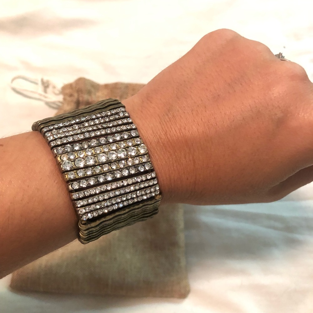 J.Crew diamond (faux) and gold elastic bracelet.